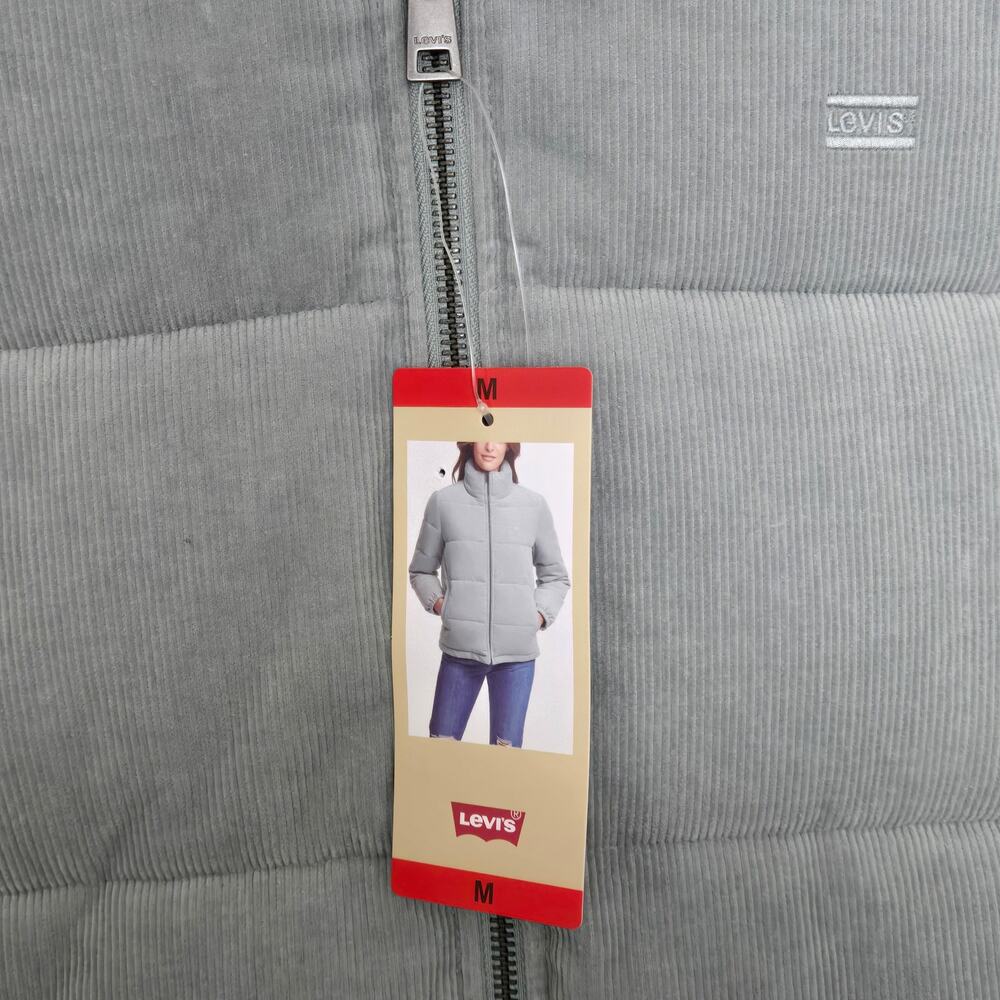 New Levi's Women's Corduroy Mint Green Stand Collar Puffer Zip up Jacket Medium - Picture 5 of 16